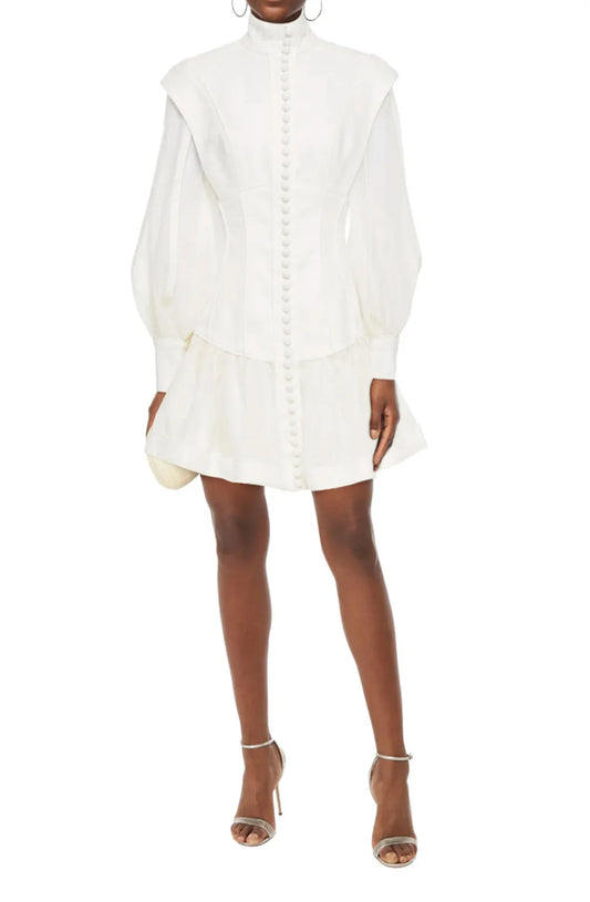 Glassy Long Sleeve Ivory Mini Dress